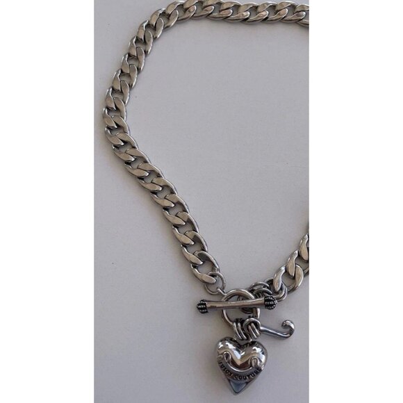 Juicy Couture Logo Heart J Charms Silver Tone Chain Link Toggle Necklace 17” - Picture 13 of 16